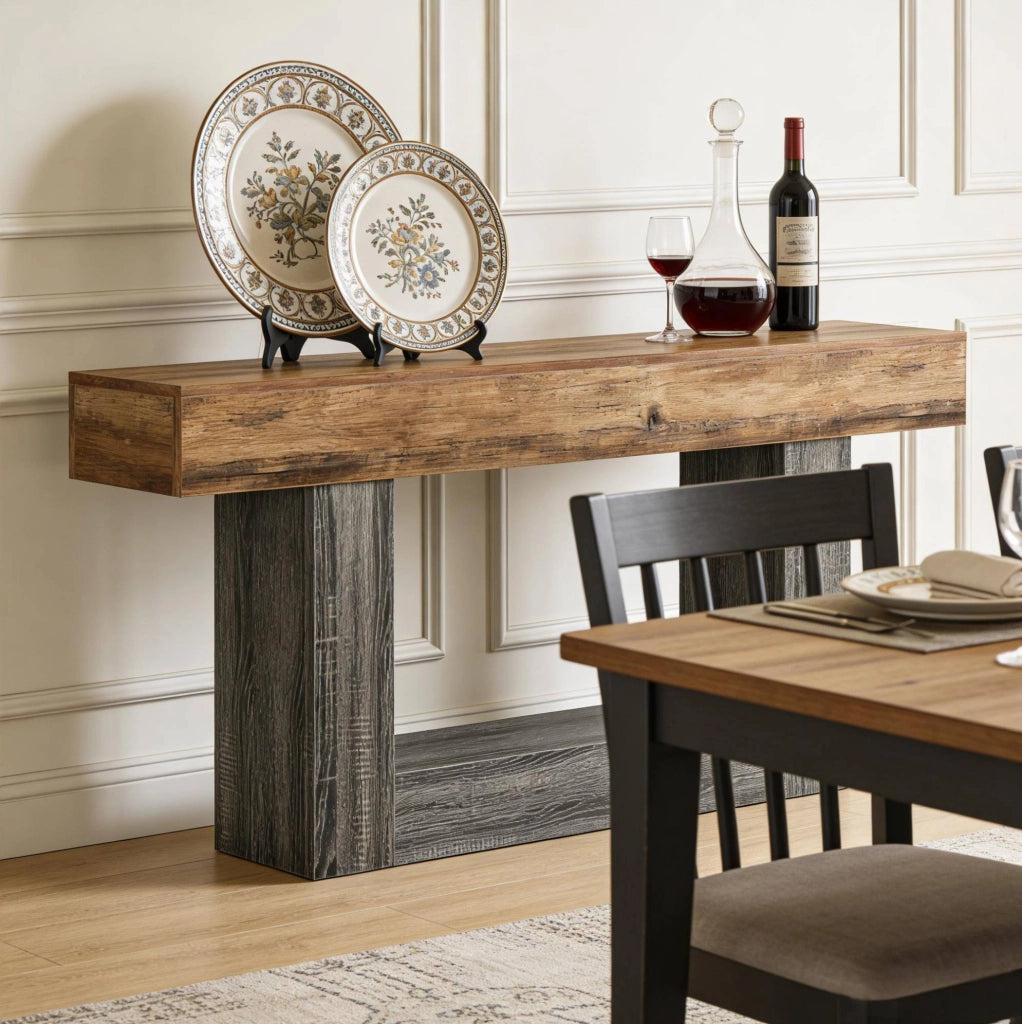 Tavolo consolle 160 cm in MDF E1 con ripiano inferiore grigio e marrone rustico