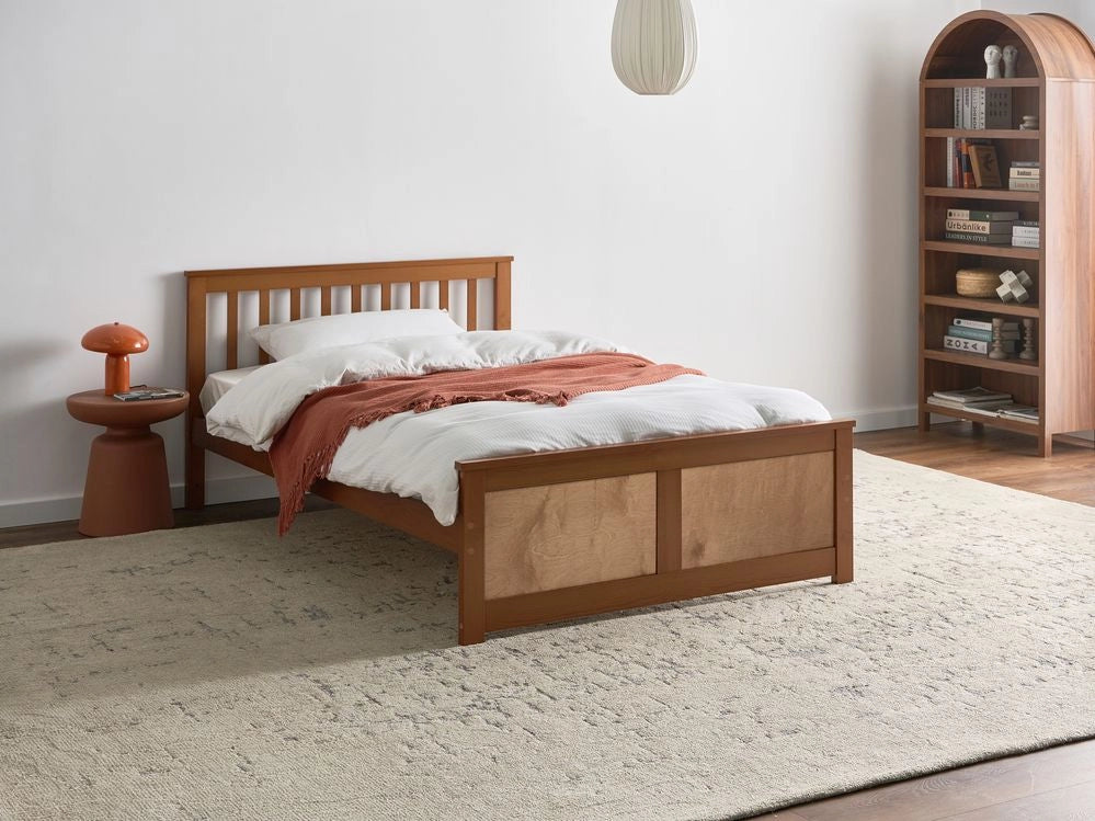 Letto matrimoniale in pino MDF con rete a doghe 120 x 200 cm in marrone stile minimalista scandinavo