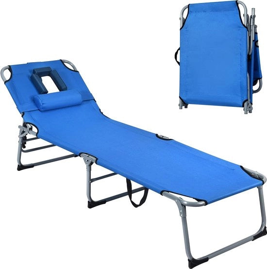 Sedile esterno con schienale regolabile, sedile da giardino e da spiaggia con 5 posizioni di reclinazione, sedile da giardino per esterno, 194 x 60 x 36 cm (blu)