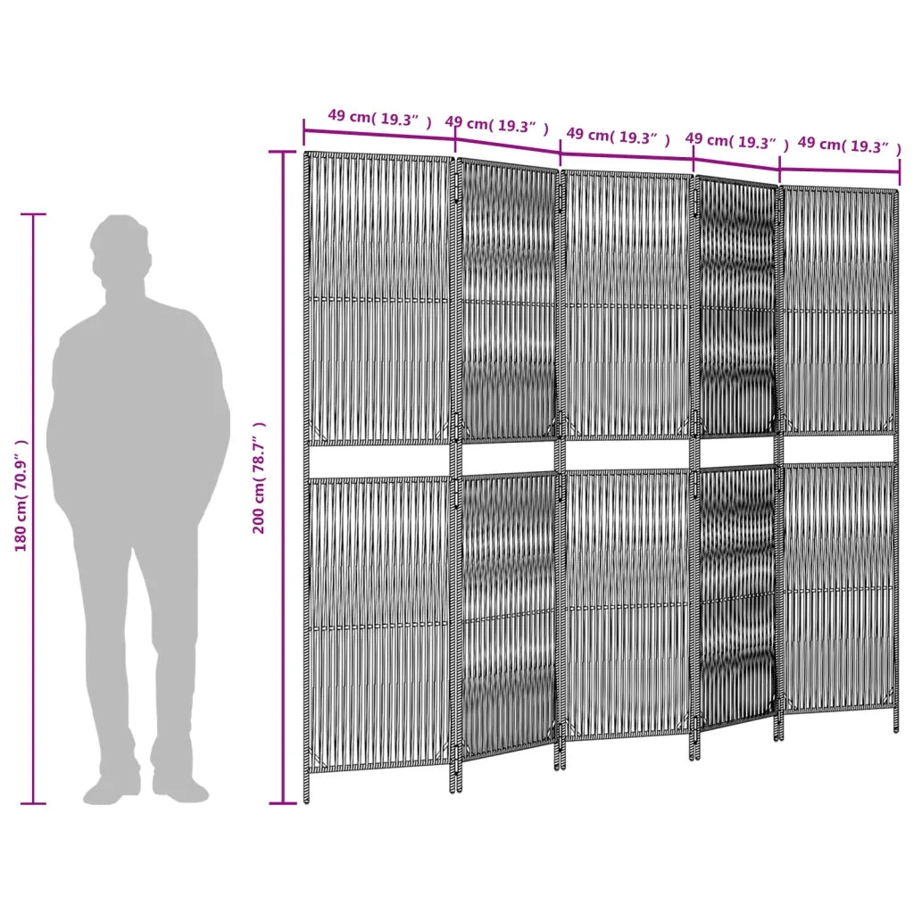 Divisorio per Ambienti | Divider per stanze | Paravento a 5 Pannelli Marrone in Polyrattan