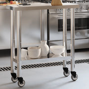 Tavolo da Lavoro Cucina con Ruote-Piano di Lavoro Cucina 82,5x30x85 cm in Acciaio Inox
