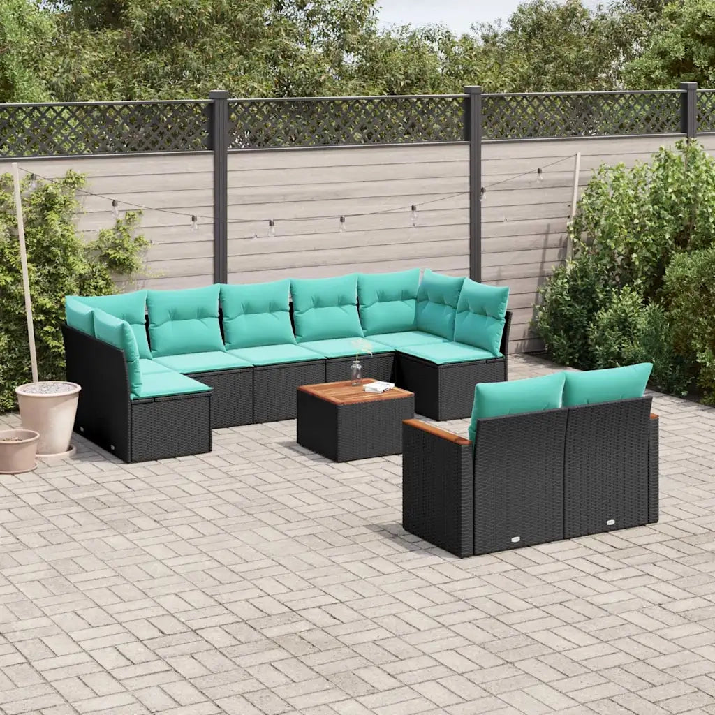 Set Divani da Giardino 10 pz con Cuscini Nero in Polyrattan 3226295