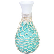 Vaso in legno con rete da pesca blu, 8x8x17h cm
