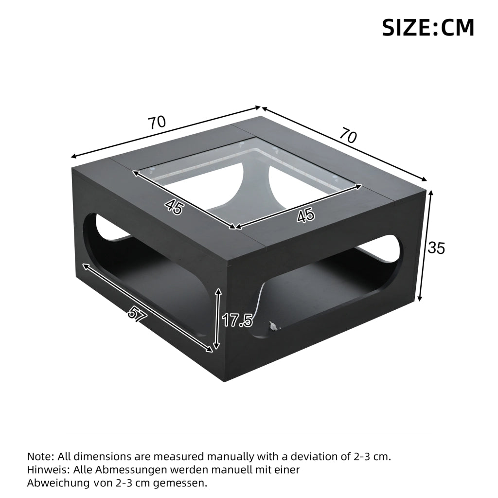 TAVOLINO DA SOGGIORNO 70x70x35 cm Nero in MDF e vetro temperato con LED