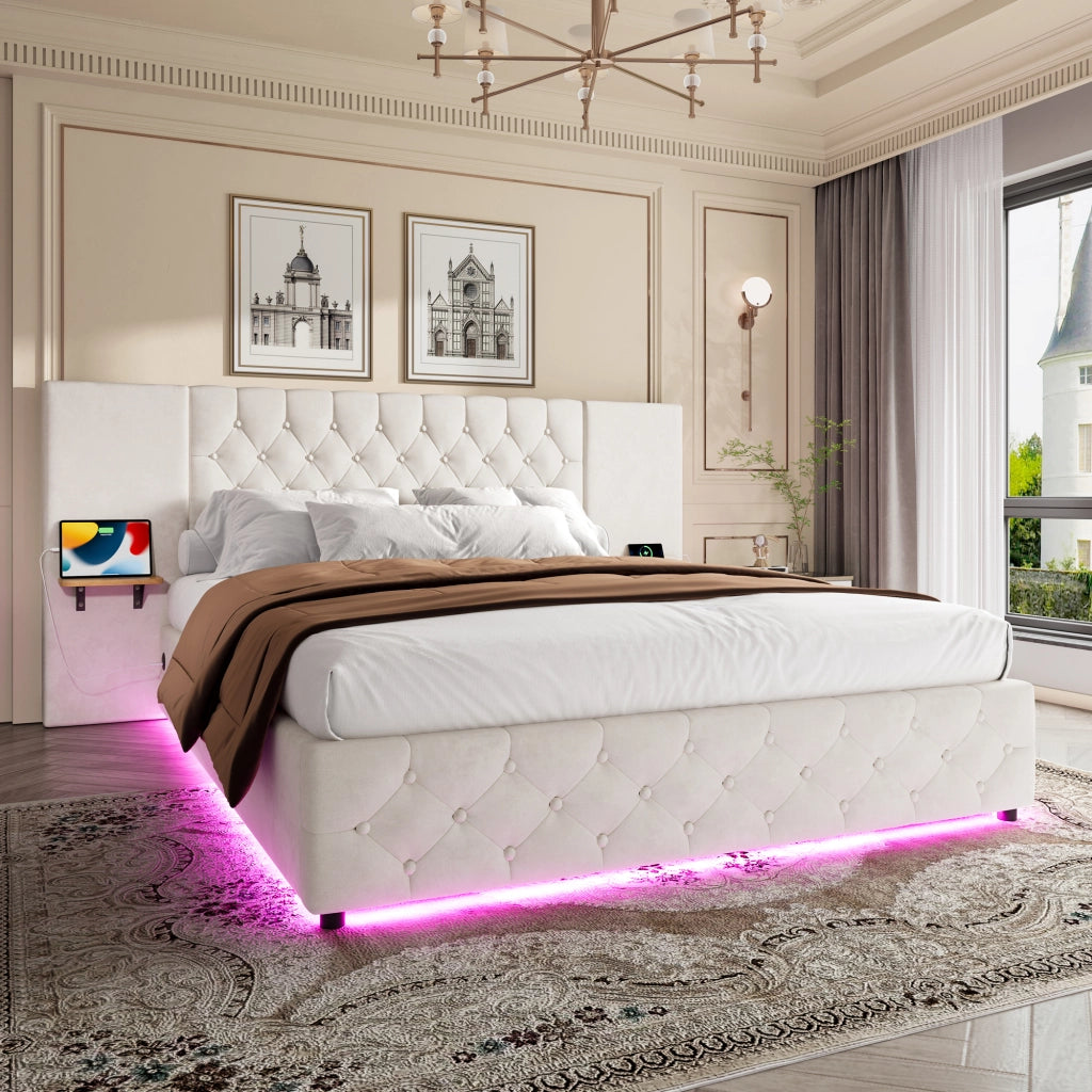 Letto Contenitore con Testiera LED, USB e Sollevamento Idraulico ¨C MINIMAL ¨C 160x200