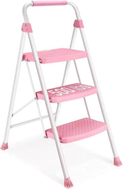 Scalino a 3 gradini, scala a pedale ampia, capacità di carico 150 kg, scala da trasporto, colore rosa