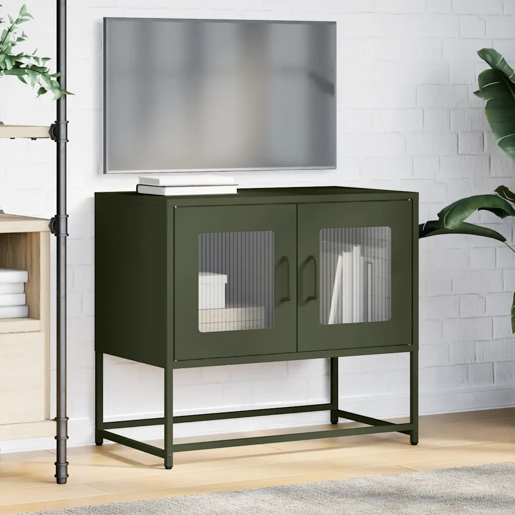 Mobile TV Verde Oliva 68x39x60,5cm in Acciaio Laminato a Freddo 853336