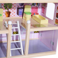 Casa delle Bambole per Bambini a 4 Piani in Legno con Accessori Rosa 60x30x80 cm