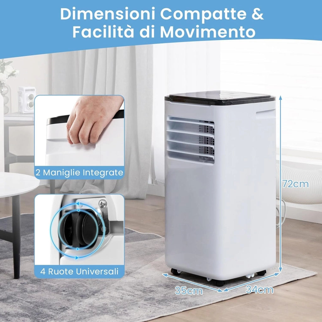 Condizionatore Portatile Caldo e Freddo, 9000BTU/2,6 kW, 5 in 1 con Raffreddamento, Riscaldamento, Ventola, Deumidificazione e Modalità Sonno, 24H Timer, R290