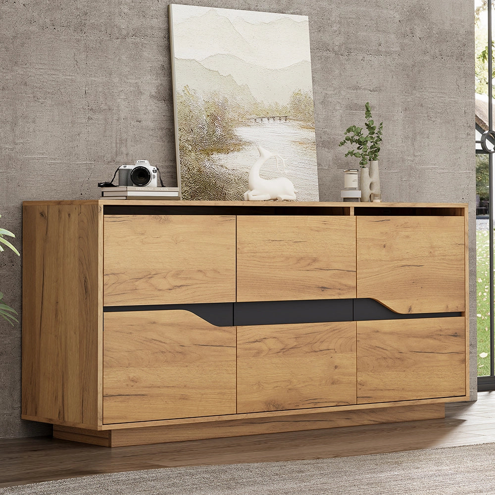 Credenza Soggiorno 140x40x76cm - Xylo - 3 Ante Regolabili, Colore Legno e Nero
