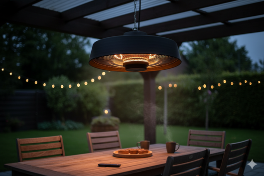 Stufa Elettrica ad Infrarossi Ø48,5 cm a Sospensione da Soffitto 2000W con Telecomando Nera