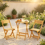 Set bistrot pieghevole da esterno con tavolo Ø 60 cm e 2 sedie in legno di acacia naturale