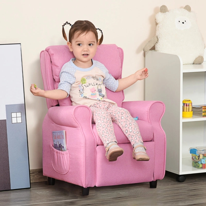 Poltroncina per bambini reclinabile con poggiapiedi, braccioli e struttura stabile, rosa