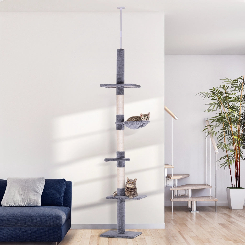 Albero tiragraffi per gatti con 5 livelli ¨C zephmum ¨C Grigio 40x34x230-260cm