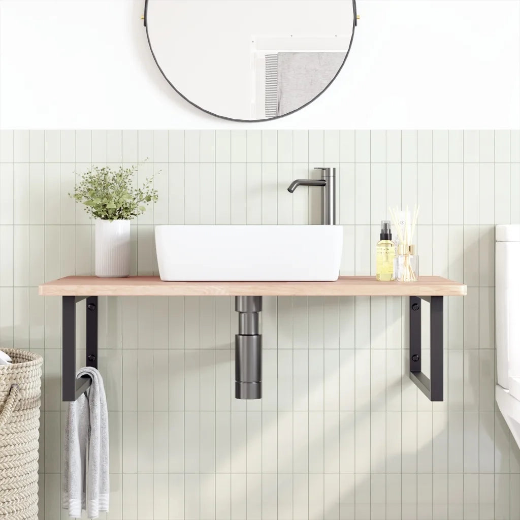 Ripiano a Parete per Lavabo in Acciaio e Massello di Rovere