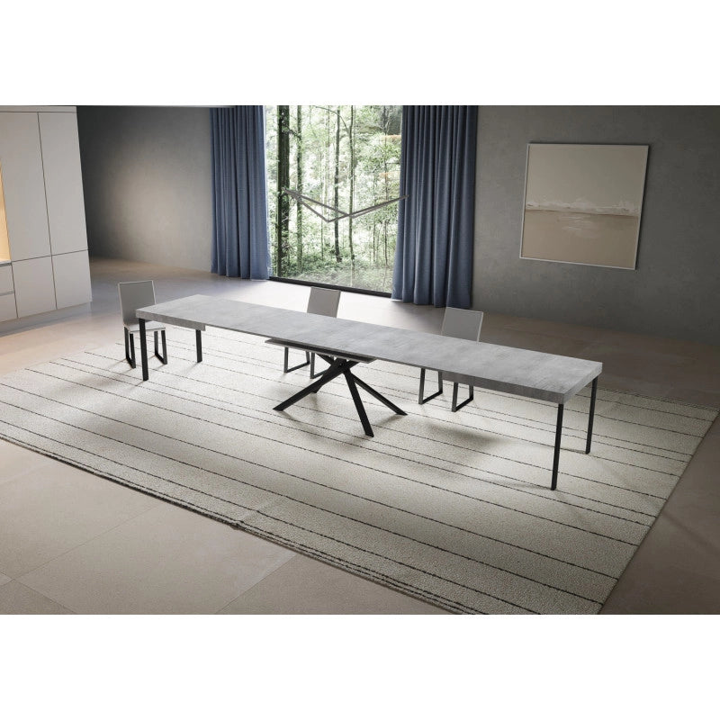 Tavolo allungabile 180/440x90 cm Niket telaio Antracite - Cemento