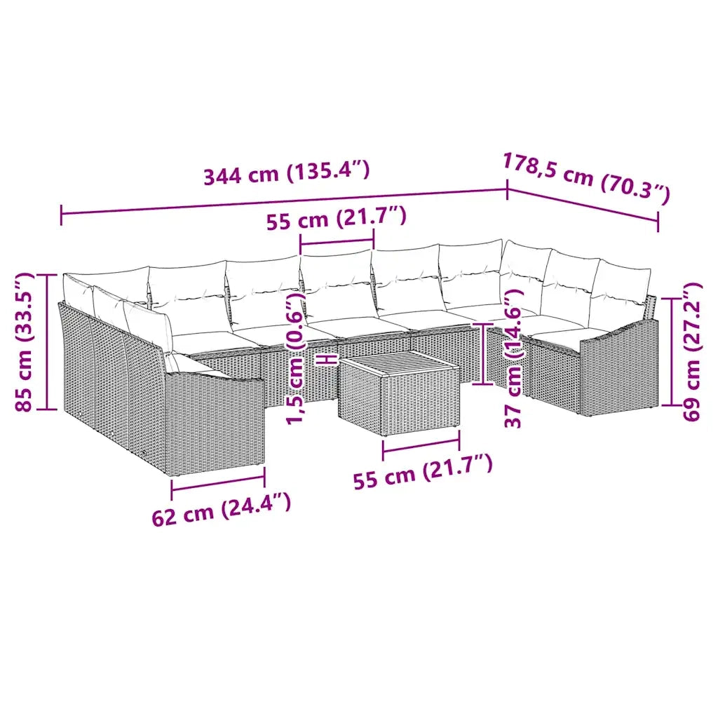 Set Divano da Giardino 11 pcs Nero e Crema polyrattan 3356549
