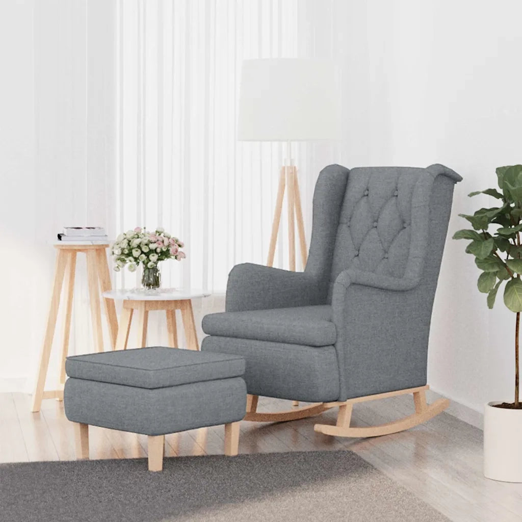 Divano Sedia-Poltrona con Gambe a Dondolo e Sgabello Grigio Chiaro Tessuto