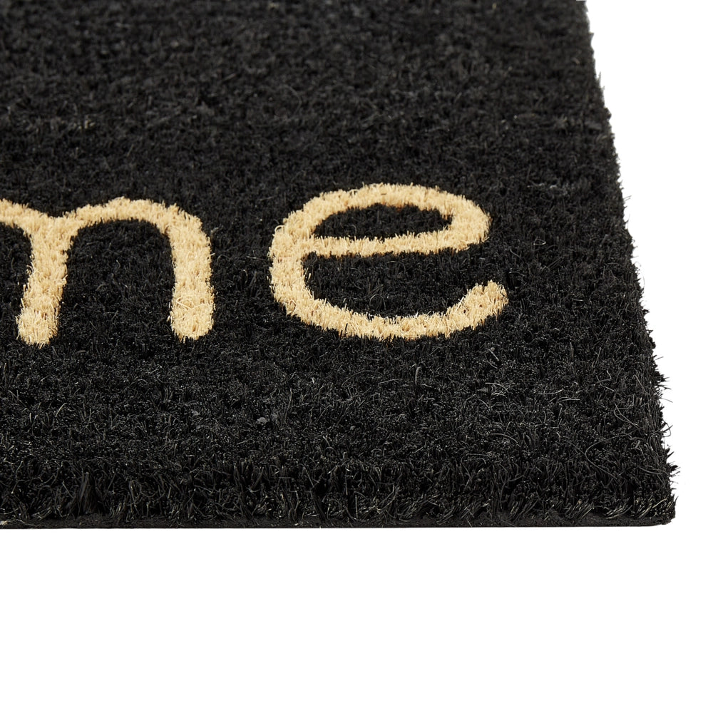 Zerbino nero in cocco naturale con fondo in PVC antiscivolo 40 x 60 cm Welcome Text Motif Decorazione moderna per interni