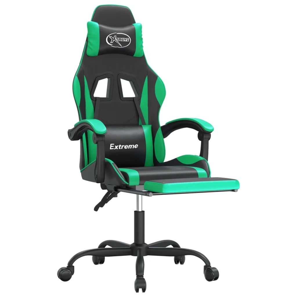 Sedia da Gaming | Sedia da e-sports con Poggiapiedi Nero e Verde in Similpelle