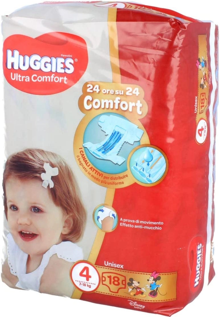HUGGIES ULTRA COMFORT PANNOLINI TAGLIA 4 ( 7-18 KG) CONFEZIONE DA 18 PEZZI