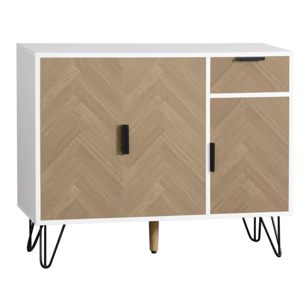 Credenza 90x30x71，5 cm bianca effetto legno con ripiani regolabili