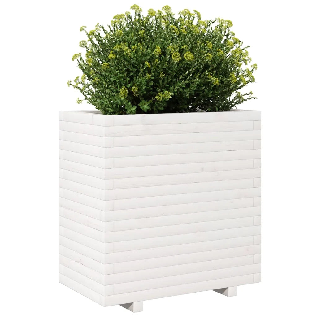 Fioriera da Giardino Bianca 70x40x72,5cm Legno Massello di Pino