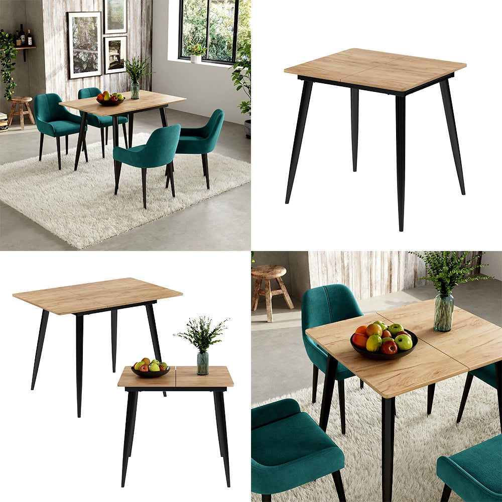 Vicco Tavolo da pranzo Rovere nero/oro 80 x 70 cm Estensibile