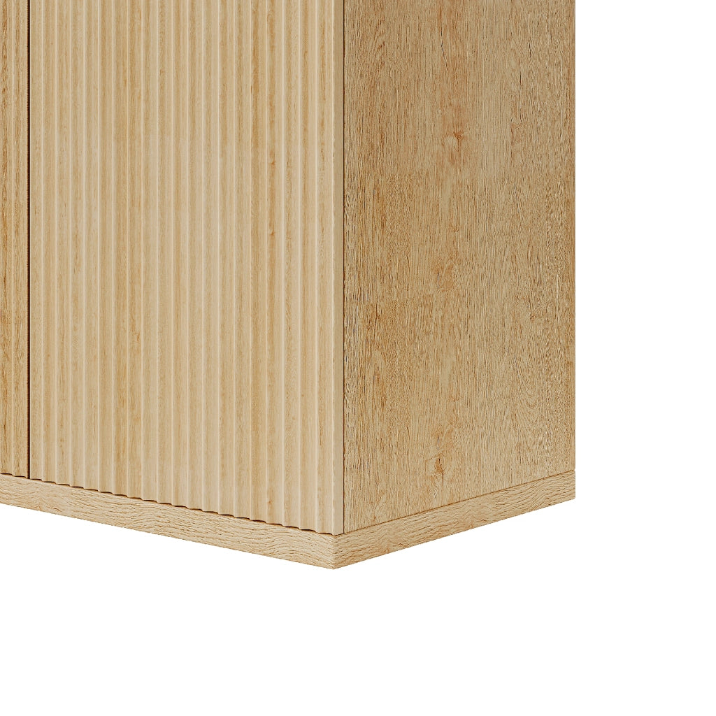 Credenza a 2 ante con frontale scanalato in MDF effetto rovere, vano nascosto e base stabile, 80 × 40 × 80 cm