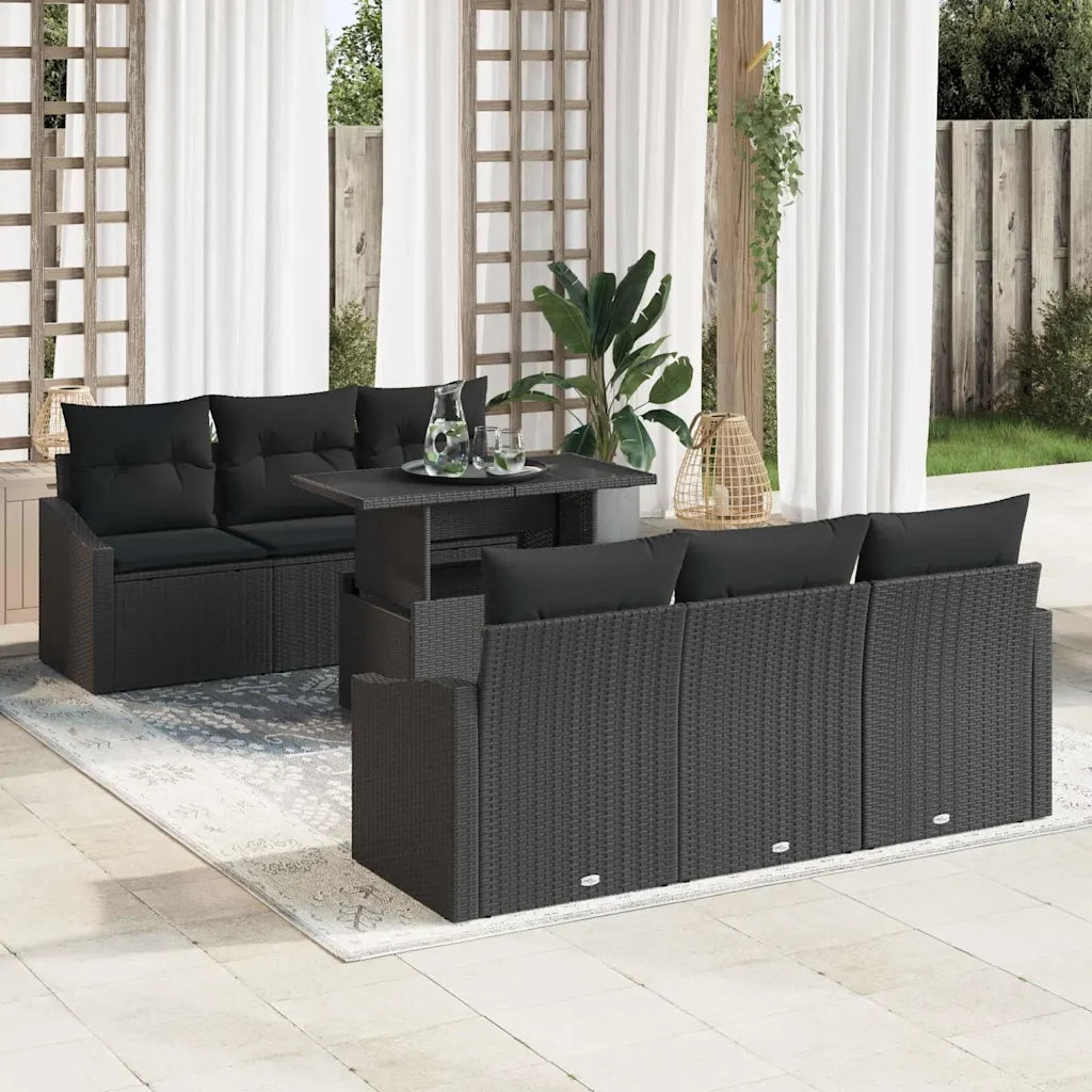 Set Divano da Giardino con cuscino 7 pcs Nero polyrattan 3357666