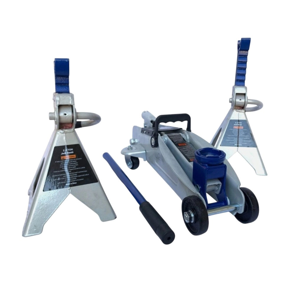 Cric idraulico a carrello 2,5 ton sollevatore auto con coppia cavalletti supporto regolabili
