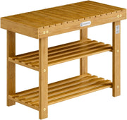 ® Scarpiera con Seduta in Legno Capacità 160 kg Certificata FSC® Acacia 3 livelli Panca Bagno Corridoio Marrone
