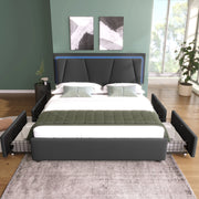 Letto matrimoniale 160x200 cm imbottito con LED; 4 cassetti e testiera regolabile; grigio