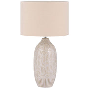 Lampada da comodino in ceramica beige 57 cm motivo a foglia con paralume a tamburo tradizionale