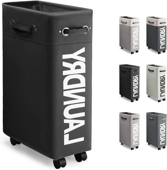 Wastino con Ruote 45L Extra Sottile Ripiegabile con Maniglione Box di Stoccaggio Pratica per Camere da Letto e Cucina (Nero)