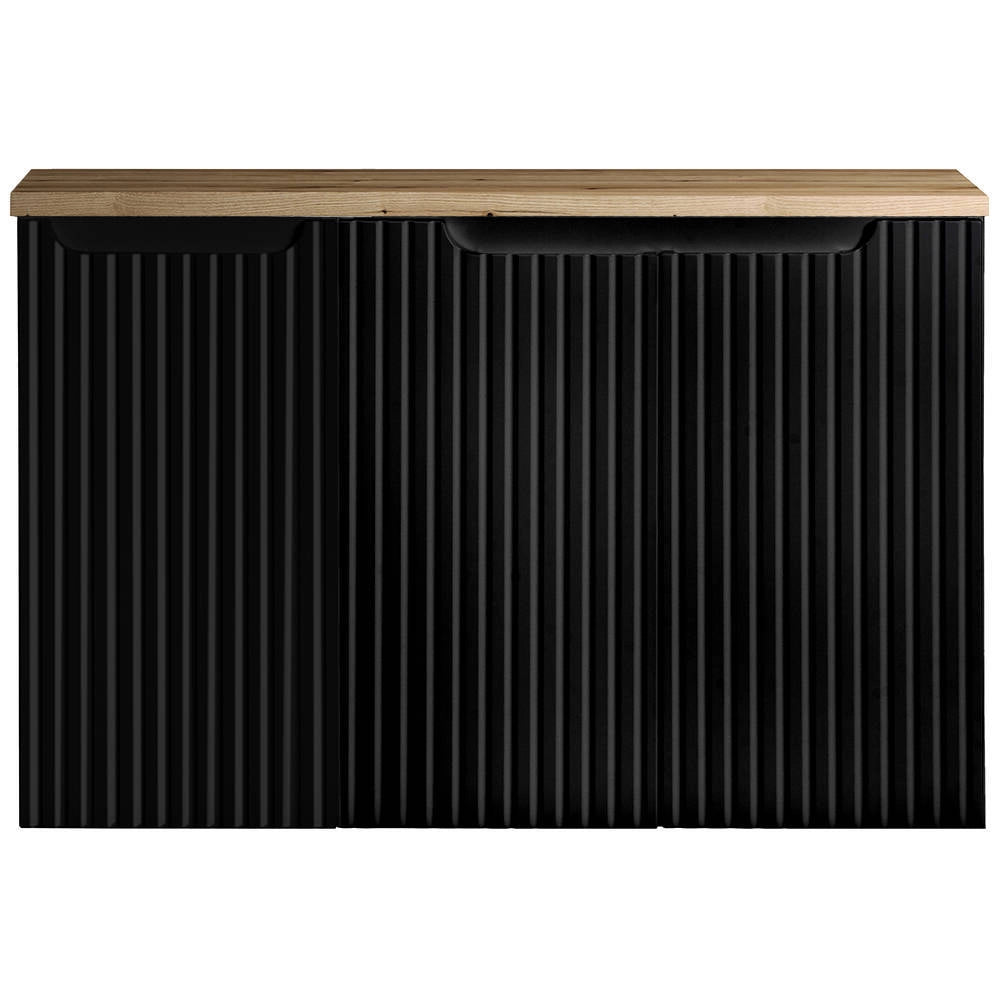 Mobile Sottolavabo NEWPORT da Parete con 3 Ante e Ripiano 90x60x40 cm - Nero/Effetto Rovere [en.casa]