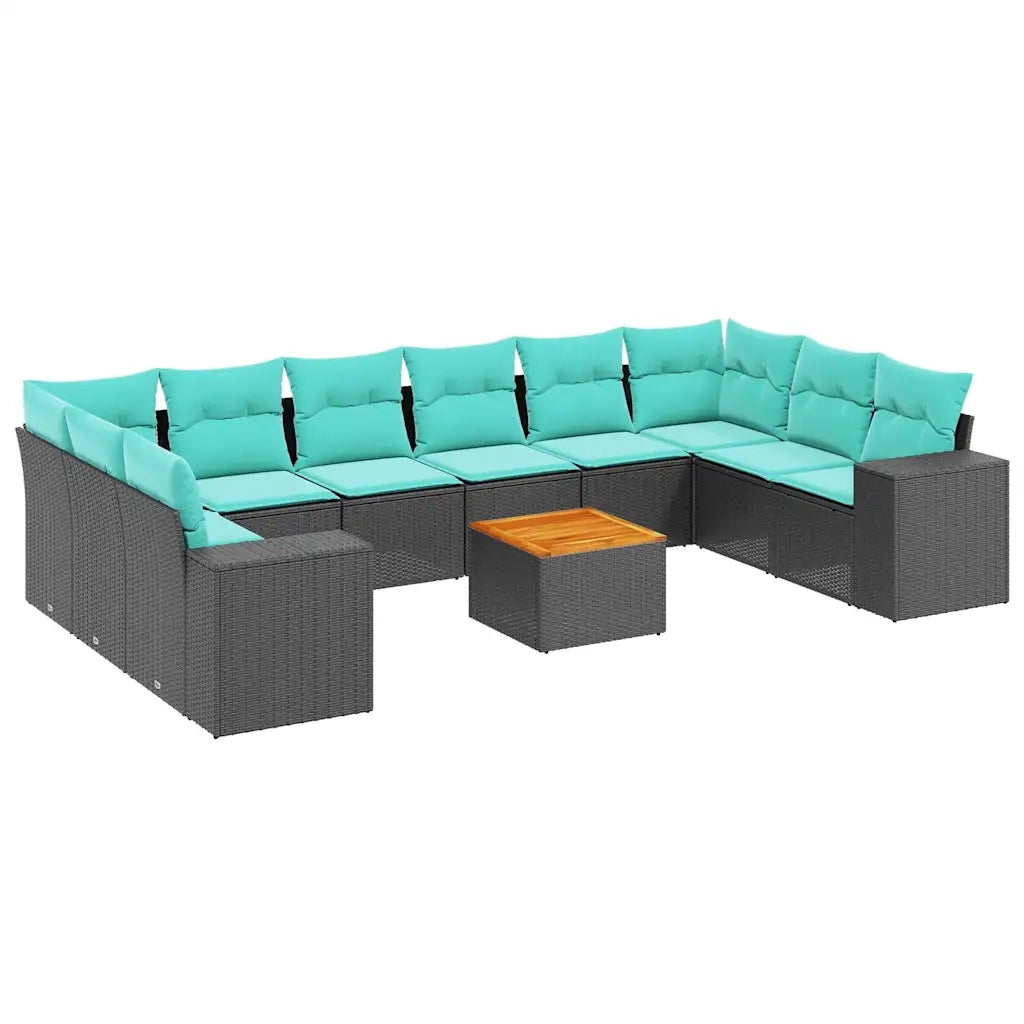 Set Divani da Giardino 11 pz con Cuscini Nero in Polyrattan 3225616