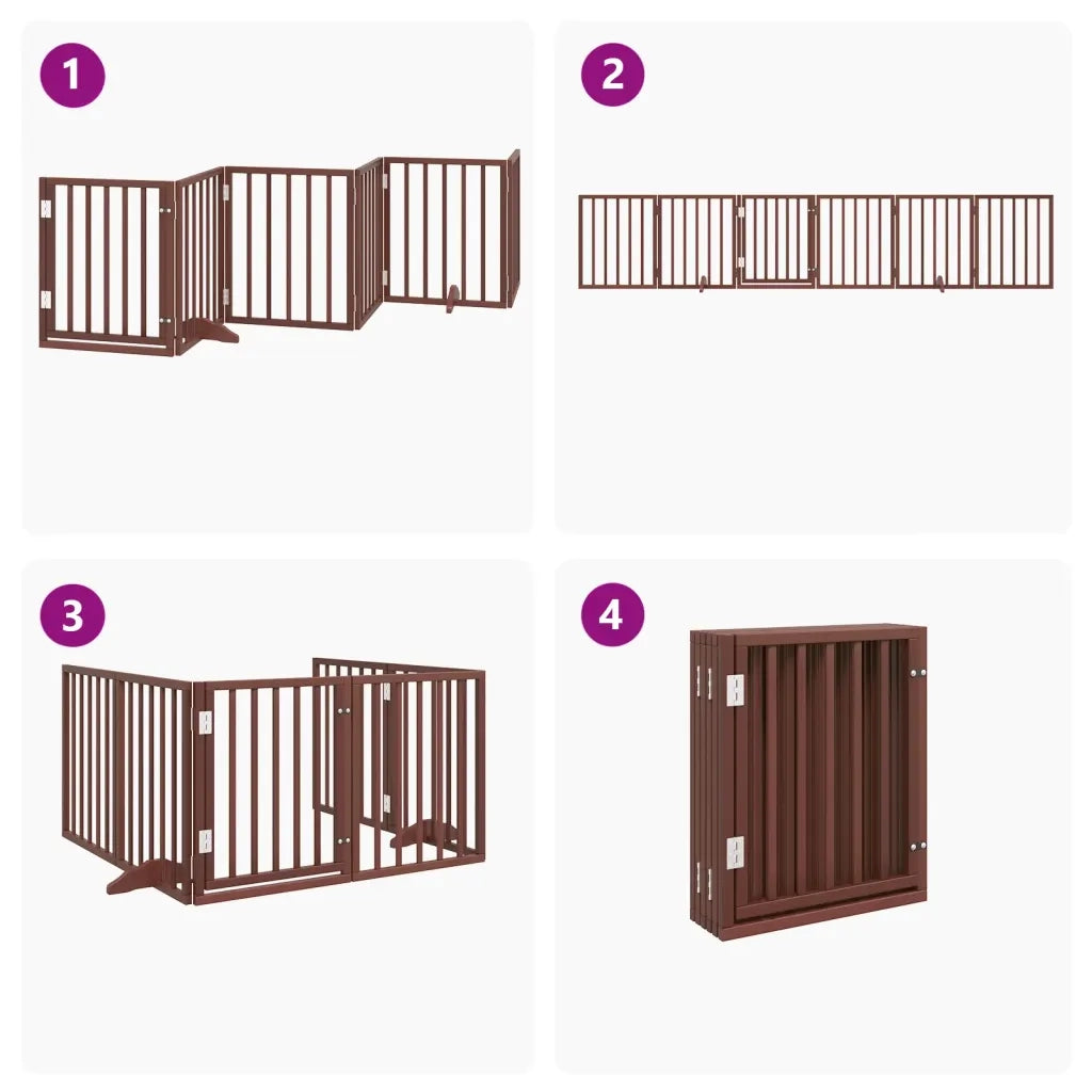 vidaXL Cancello Cani Porta Pieghevole Marrone 6 Pannelli 300cm Pioppo