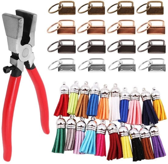 Set di Accessori per Chiave in Pelle - 20 pezzi - Chiavette in Pelle con Alloggiamento in Acciaio - Resistente - Sostenibile - Adatto per Cinture e Borse