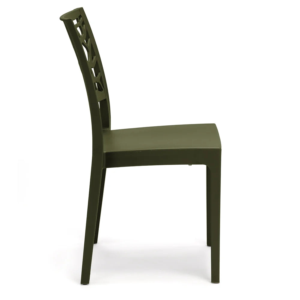 Set 6 sedie in polipropilene TETI, impilabile, resistente ai raggi UV, design moderno, ideale per sala da pranzo, cucina, sala d’attesa, bar, ristoranti o giardino, colore Verde Oliva