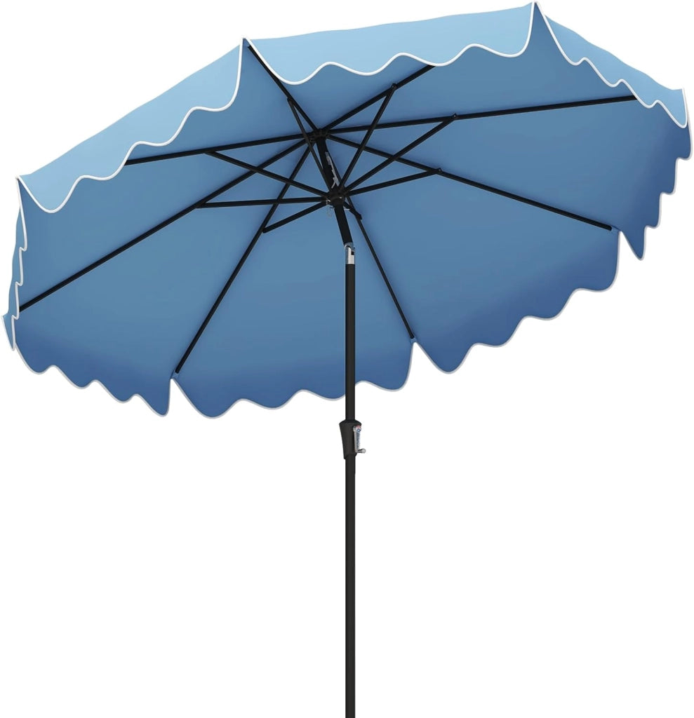 Ombrellone da Giardino 270 cm, Inclinabile 30° con 8 Stecche, Palo in Metallo, Parte Superiore Ventilata e Manovella, Anti-UV, per Spiaggia, Balcone e Terrazzo (Beige, 270 x 235 cm)