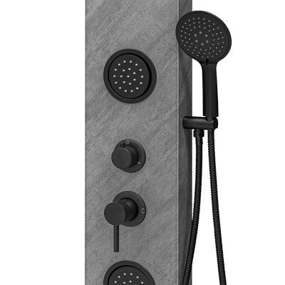 Pannello doccia in acciaio inox effetto pietra con soffione slim nero opaco