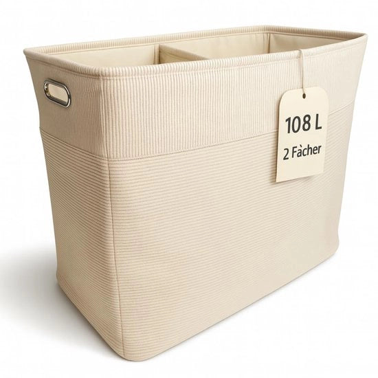 Wasciozza XXL pieghevole con separazione – Tessuto corduroy moderno beige – Wasciozza alta e stretta per bagno, contenitore per la lavanderia – Grande cassetto per la lavanderia, sacco per la lavanderia, cassetto per la lavanderia
