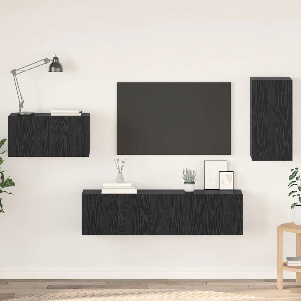vidaXL Set mobile TV 4 pcs Rovere nero 30.5 x 30 x 60 cm