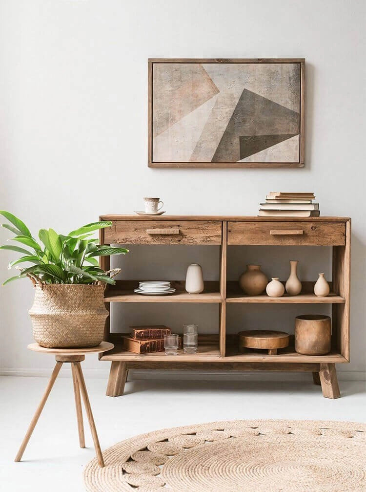 Credenza con 2 cassetti in Pino riciclato cm 117 8x40x85 - PINE
