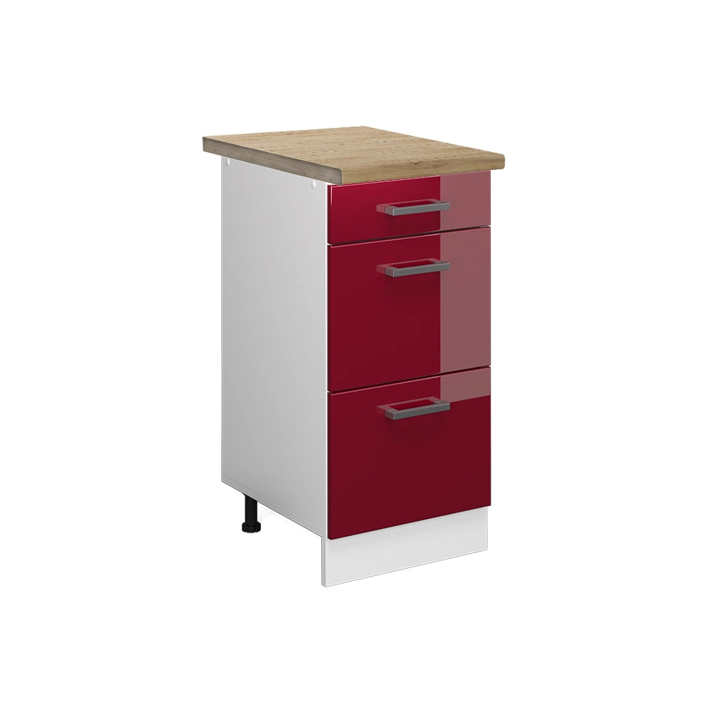 Vicco Mobiletto base per cucina Rosso lucido 40 cm con cassetti, PL Rovere
