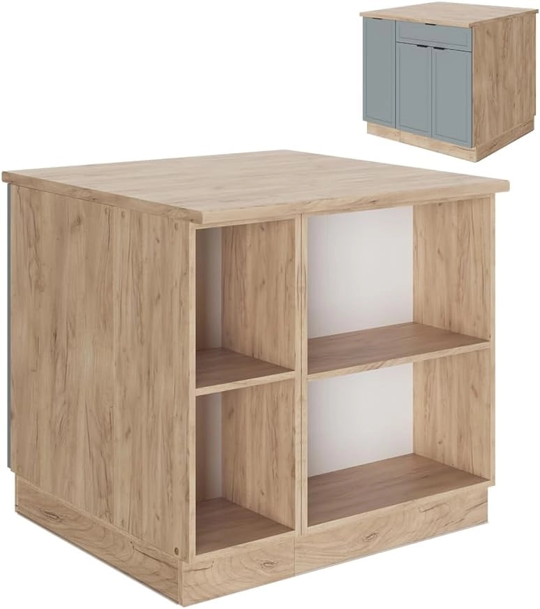 Isola cucina Fame-Line, Blu-grigio chiaro, 90 cm con cassetto, senza piano di lavoro