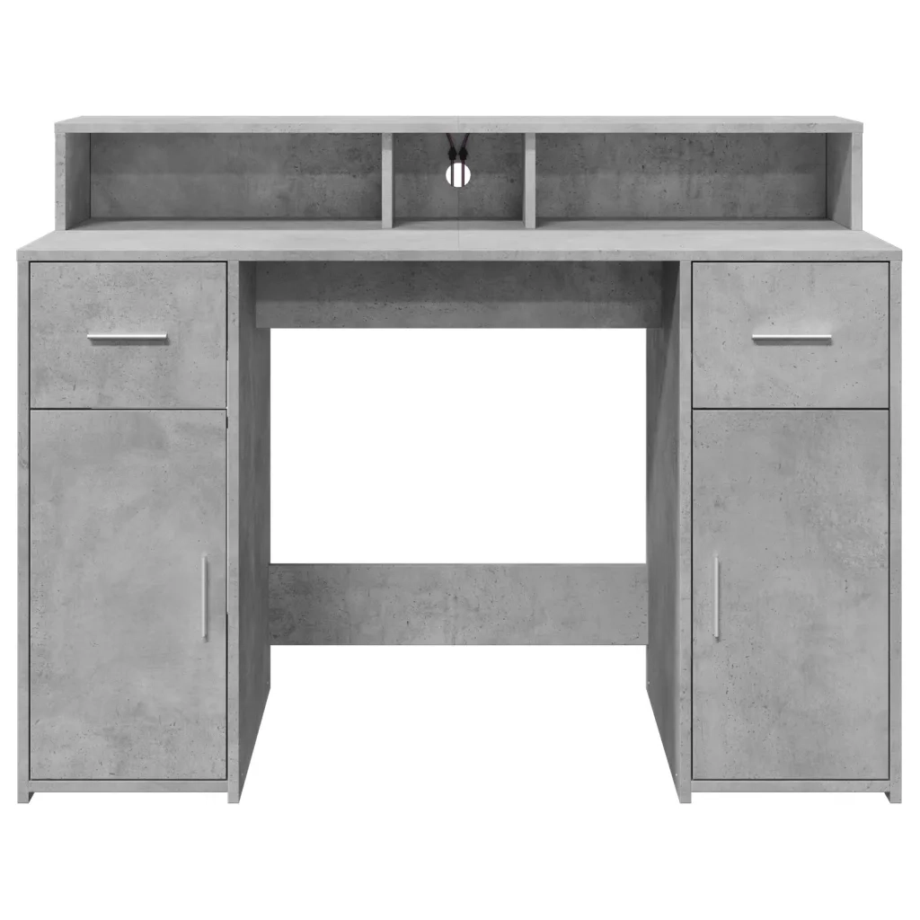 Scrivania con Luci LED Grigio Cemento 120x55x91 cm Multistrato
