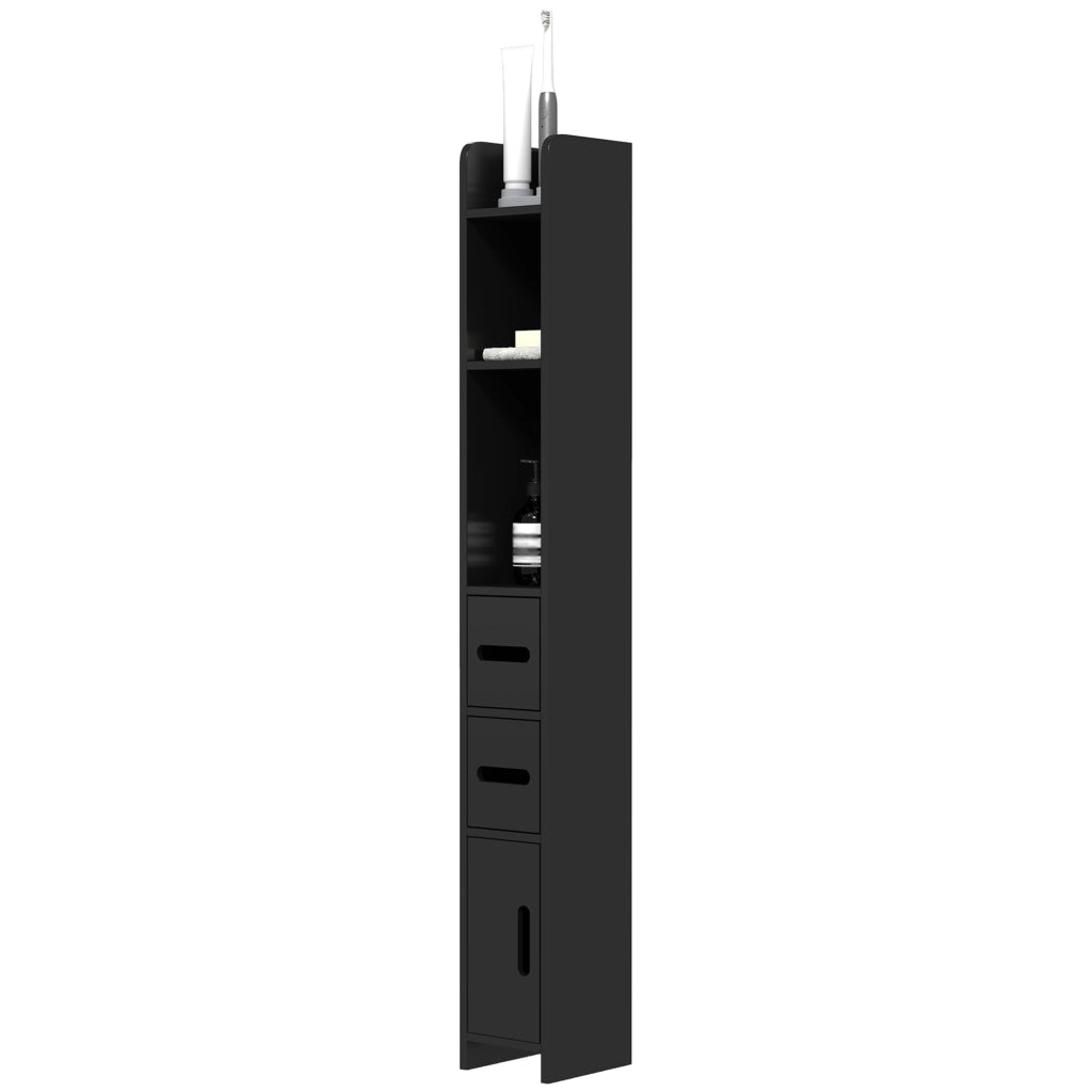 Colonna Bagno con Mensole e Armadietti ¨C Zephmum ¨C Legno 15x17x120cm Nero