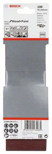 2608606072 - Set di nastri abrasivi da 3 pz. X440 75 x 533 mm, P100, BEST for LEGNO+VERNICE